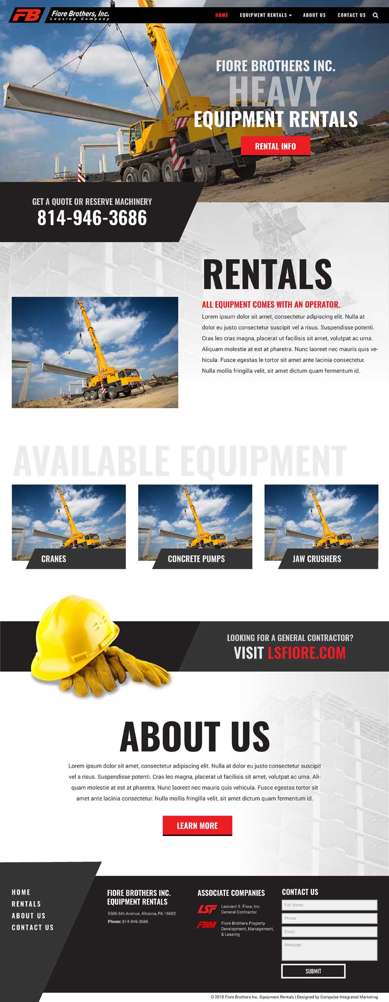 equipment rental homepage